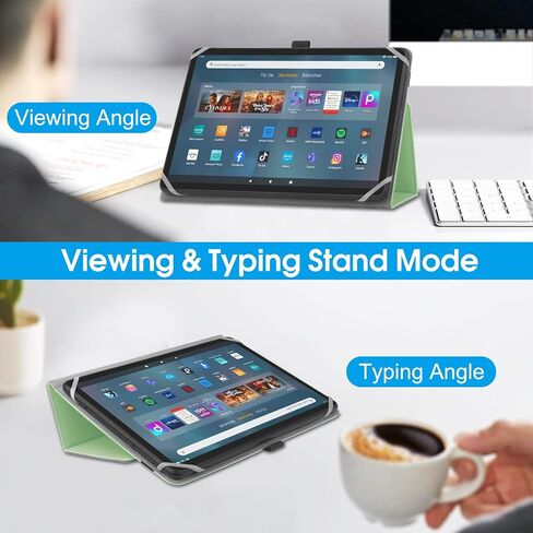 HoYiXi Universal Case for 9-10.1 inch Tablet Fire HD 10/ Fire HD 10 Plus with Stand Folio and Hand Strap Protective Cover for 9"-10.1" Samsung Huawei Android Tablet - Green in Saudi Arabia
