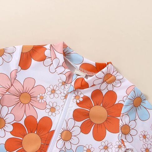 Toddler Baby Girl Swimsuit Zipper Rash Guard Bathing Suit Floral One Piece Bikini Ruffles Long Sleeve Swimwear in Saudi Arabia