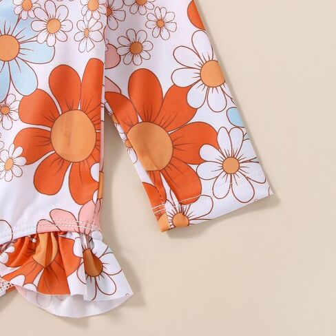 Toddler Baby Girl Swimsuit Zipper Rash Guard Bathing Suit Floral One Piece Bikini Ruffles Long Sleeve Swimwear in Saudi Arabia