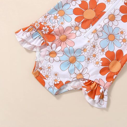 Toddler Baby Girl Swimsuit Zipper Rash Guard Bathing Suit Floral One Piece Bikini Ruffles Long Sleeve Swimwear in Saudi Arabia
