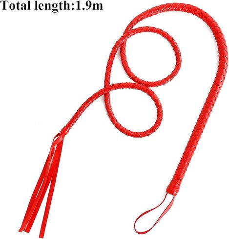 AMIJOUX جلد صناعي سوط زي سوط مصنوع يدويًا، جلد PU أحمر للفروسية، سوط ركوب الخيل مع مقبض ناعم لأداء المسرح، إكسسوارات أزياء تنكرية in Kuwait