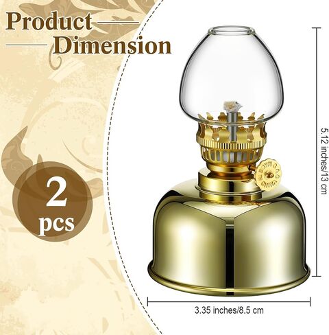 Aurelema 2 Pcs Metal Glass Oil Lamp Small Gold Kerosene Lamps Lantern Chamber Oil Lamps with Oil Wick for Indoor Use Home Decor Lighting Emergency in Saudi Arabia