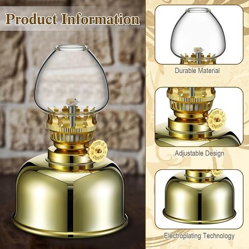 Aurelema 2 Pcs Metal Glass Oil Lamp Small Gold Kerosene Lamps Lantern Chamber Oil Lamps with Oil Wick for Indoor Use Home Decor Lighting Emergency in Saudi Arabia
