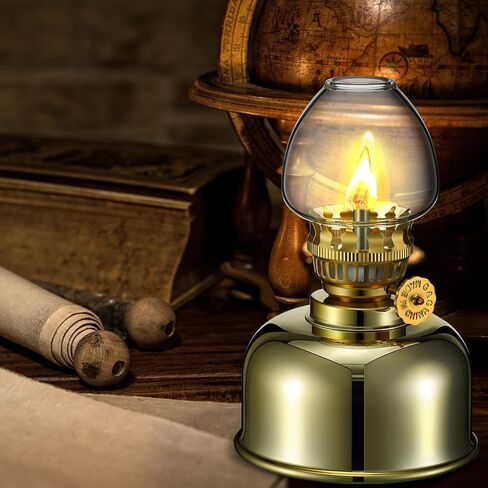 Aurelema 2 Pcs Metal Glass Oil Lamp Small Gold Kerosene Lamps Lantern Chamber Oil Lamps with Oil Wick for Indoor Use Home Decor Lighting Emergency in Saudi Arabia