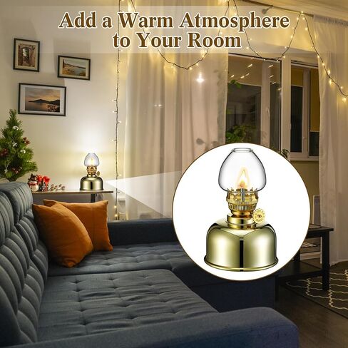Aurelema 2 Pcs Metal Glass Oil Lamp Small Gold Kerosene Lamps Lantern Chamber Oil Lamps with Oil Wick for Indoor Use Home Decor Lighting Emergency in Saudi Arabia