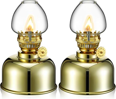 Aurelema 2 Pcs Metal Glass Oil Lamp Small Gold Kerosene Lamps Lantern Chamber Oil Lamps with Oil Wick for Indoor Use Home Decor Lighting Emergency in Saudi Arabia