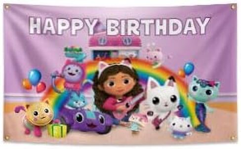 Happy Birthday Banner Cute Cat Funny Banner Flag Cartoon Colored Banner,3×5FT,100% Polyester,Bedroom Dining Room Home Decor. in Saudi Arabia
