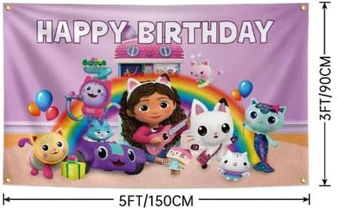Happy Birthday Banner Cute Cat Funny Banner Flag Cartoon Colored Banner,3×5FT,100% Polyester,Bedroom Dining Room Home Decor. in Saudi Arabia