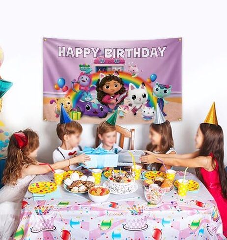 Happy Birthday Banner Cute Cat Funny Banner Flag Cartoon Colored Banner,3×5FT,100% Polyester,Bedroom Dining Room Home Decor. in Saudi Arabia