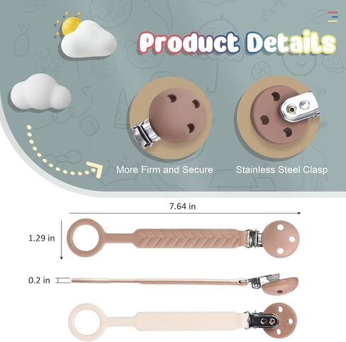 Silicone Pacifier Clip, Upgrade Silicone Pacifier Chain, One Piece Pacifier Clip Holder, Baby Pacifier Clip, Baby Pacifier Holder Clips Silicone, Best Birthday/Shower Gift for Girls and Boy 3 Month+ in Saudi Arabia