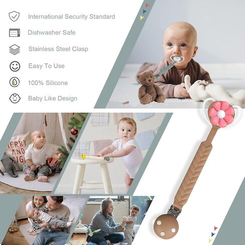 Silicone Pacifier Clip, Upgrade Silicone Pacifier Chain, One Piece Pacifier Clip Holder, Baby Pacifier Clip, Baby Pacifier Holder Clips Silicone, Best Birthday/Shower Gift for Girls and Boy 3 Month+ in Saudi Arabia