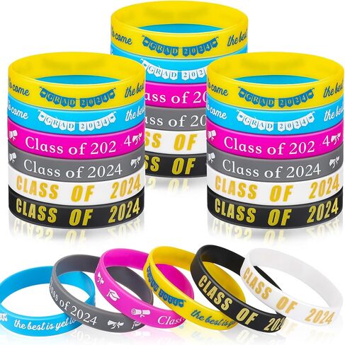 JUNEBRUSHS 42Pcs Class of 2024 Grad Rubber Wristbands Silicone Bracelets for Students Teachers 2024 Graduation Party Favors Present Supplies in Saudi Arabia
