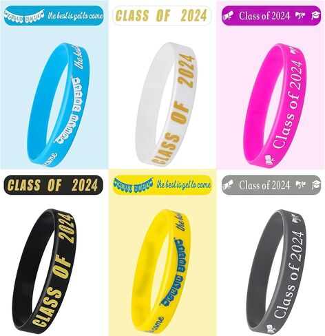 JUNEBRUSHS 42Pcs Class of 2024 Grad Rubber Wristbands Silicone Bracelets for Students Teachers 2024 Graduation Party Favors Present Supplies in Saudi Arabia