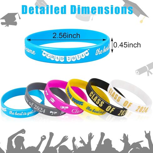 JUNEBRUSHS 42Pcs Class of 2024 Grad Rubber Wristbands Silicone Bracelets for Students Teachers 2024 Graduation Party Favors Present Supplies in Saudi Arabia