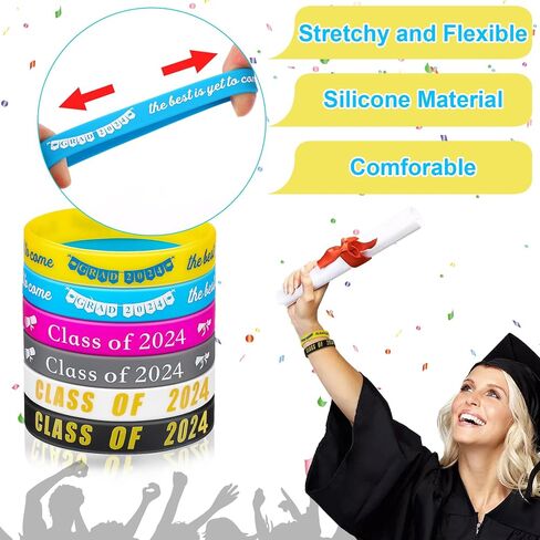JUNEBRUSHS 42Pcs Class of 2024 Grad Rubber Wristbands Silicone Bracelets for Students Teachers 2024 Graduation Party Favors Present Supplies in Saudi Arabia