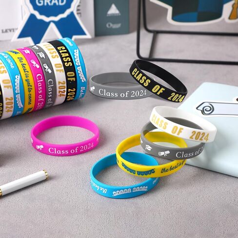 JUNEBRUSHS 42Pcs Class of 2024 Grad Rubber Wristbands Silicone Bracelets for Students Teachers 2024 Graduation Party Favors Present Supplies in Saudi Arabia