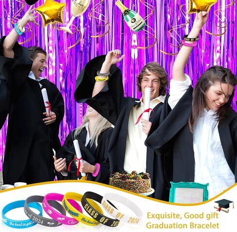 JUNEBRUSHS 42Pcs Class of 2024 Grad Rubber Wristbands Silicone Bracelets for Students Teachers 2024 Graduation Party Favors Present Supplies in Saudi Arabia