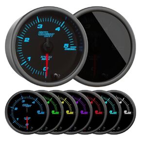 GlowShift Tinted 7 Color 5,000 RPM Diesel Tachometer Gauge - for 4, 6, 8 Cylinder Diesel Engines - Mounts in Custom Dashboard - Black Dial - Smoked Lens - 3-3/8" 85mm in Kuwait