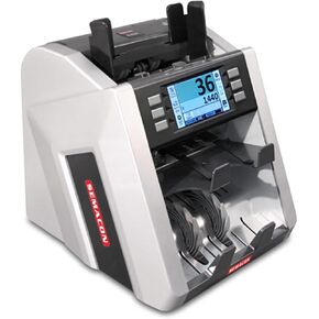 جهاز تمييز العملات من فئة Semacon S-2500 Bank من الدرجة الثانية، سرعة 1000 NPM (تمييز)/800-1500 NPM (العد)، سعة قادوس 500 ورقة نقدية، سعة المكدس 250 ورقة نقدية (رئيسية)/100 ورقة نقدية (رفض) in Kuwait