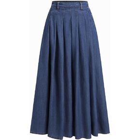 CIDER Womens Jean Skirts Long Denim Pleated A Line High Waisted Skirt with Pockets in Saudi Arabia