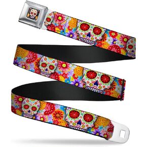 Buckle-Down Seatbelt Belt - Sugar Skull Starburst White/Multi Color - 1.0" Wide - 20-36 Inches in Length in Saudi Arabia