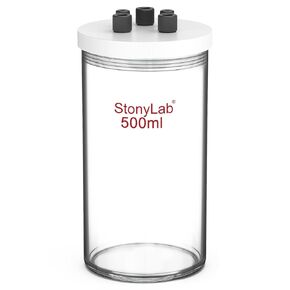 stonylab Single Chamber Electrolytic Cell, Borosilicate Glass Sealed Electrolytic Cell Electrochemical Cell Kit Reactor Electrolyzer with 5-Hole PTFE Lid, No Electrode Included, 200 ml in Kuwait
