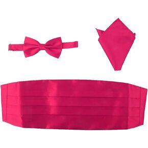 Kisangel Mens Belts Red Bow Tie Mens Red Tie 3pcs Cummerbund and Bow Set Hanky Set Cummerbund, Handkerchief for Party Wedding (Rose) Black Black s in Saudi Arabia