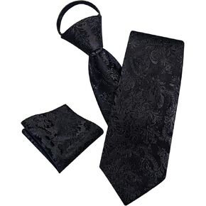 ربطات عنق بسحاب للرجال مخططة مسبقًا بمشبك على ربطة عنق منسوجة من الحرير قابلة للتعديل وجيب مربع للعمل وحفلات الزفاف الرسمية in Kuwait