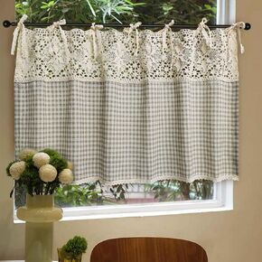 Vintage Buffalo Plaid Valance Stitching Crochet Kitchen Short Curtain Tier Light Filtering Rustic Half Window Drapes Cafe Bathroom Tab Top 1 Panel (W39 X L20 Inch,Light Coffee) in Saudi Arabia