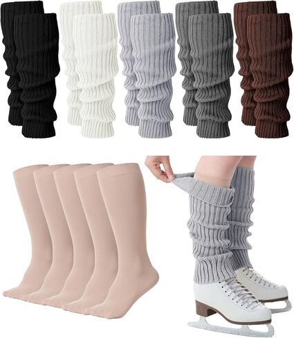 Chuarry 10 Pairs Skating Leg Warmer for Women Girls Knitted Long Figure Leg Warmers Ice Skating Socks Boot Socks Gift in Saudi Arabia
