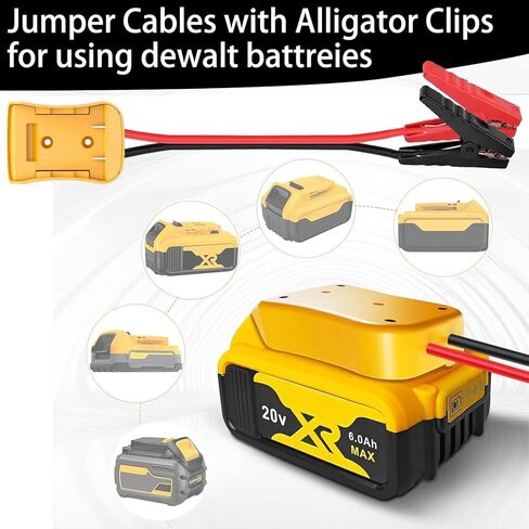 Battery Jump Starter - Portable Car Jumper Cables with Adapter Compatible with DE.Walt 20V Batteries, 8AWG Silicone Wire (2FT), 392°F Heat Resistant, for Cars, Trucks, RV & Off-Road Vehicles in Saudi Arabia