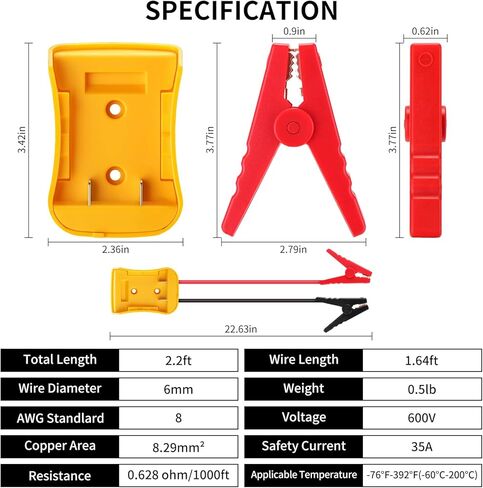 Battery Jump Starter - Portable Car Jumper Cables with Adapter Compatible with DE.Walt 20V Batteries, 8AWG Silicone Wire (2FT), 392°F Heat Resistant, for Cars, Trucks, RV & Off-Road Vehicles in Saudi Arabia