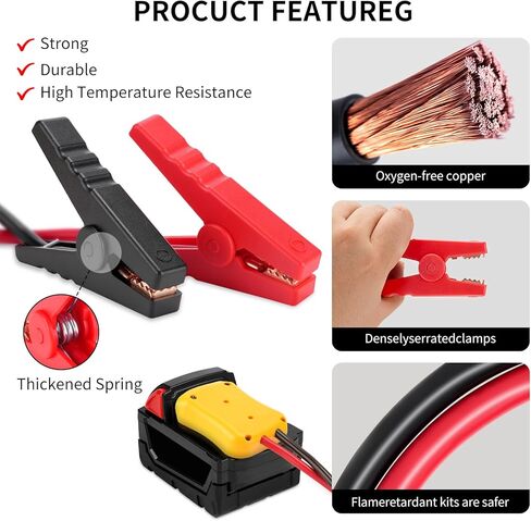 Battery Jump Starter - Portable Car Jumper Cables with Adapter Compatible with DE.Walt 20V Batteries, 8AWG Silicone Wire (2FT), 392°F Heat Resistant, for Cars, Trucks, RV & Off-Road Vehicles in Saudi Arabia
