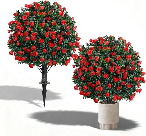 2 Pack 25" Artificial Lavender Topiary Ball Tree for Outdoors Faux Evergreen Shrubs Plants with Ground Spike UV Resistant Fake Bushes Ball Trees for Outdoor Indoor Home Porch Patio Decoration in Saudi Arabia