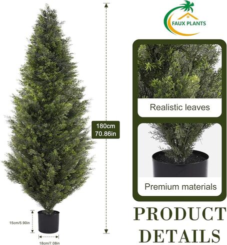 Outdoor Artificial Cedar Topiary Trees, 6FT Set of 2 UV-Resistant Potted Plants with Planter, Realistic Fake Trees for Porch, Garden, Balcony, Patio & Office Decor in Saudi Arabia