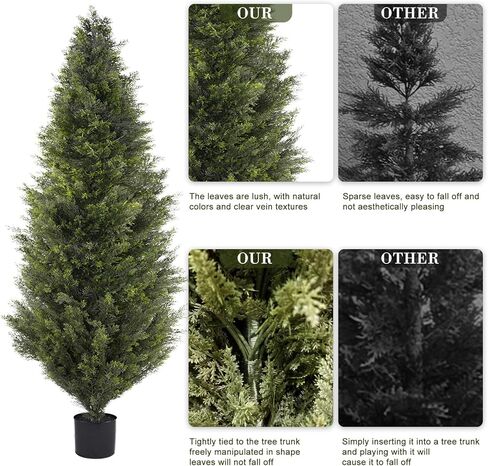 Outdoor Artificial Cedar Topiary Trees, 6FT Set of 2 UV-Resistant Potted Plants with Planter, Realistic Fake Trees for Porch, Garden, Balcony, Patio & Office Decor in Saudi Arabia
