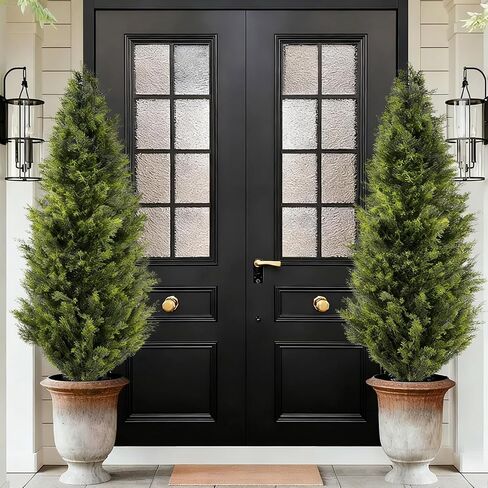 Outdoor Artificial Cedar Topiary Trees, 6FT Set of 2 UV-Resistant Potted Plants with Planter, Realistic Fake Trees for Porch, Garden, Balcony, Patio & Office Decor in Saudi Arabia