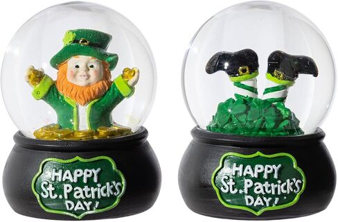 مجموعة Glitzhome مكونة من كرتين مائيتين من راتينج St.Patrick's Leprechaun، تصميم Leprechaun الاحتفالي والعملات الذهبية/نبات النفل، كرات ثلجية مصنوعة يدويًا لتزيين طاولة عيد القديس باتريك in Saudi Arabia