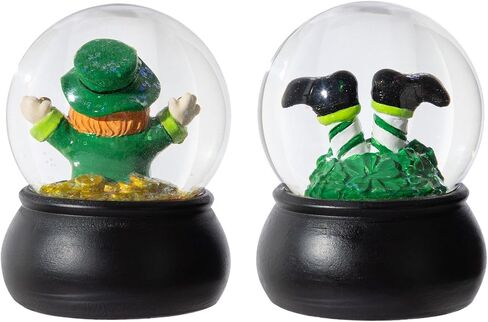 مجموعة Glitzhome مكونة من كرتين مائيتين من راتينج St.Patrick's Leprechaun، تصميم Leprechaun الاحتفالي والعملات الذهبية/نبات النفل، كرات ثلجية مصنوعة يدويًا لتزيين طاولة عيد القديس باتريك in Saudi Arabia