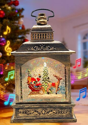 Christmas Snow Globes Lantern Water Swirling Glitter,with Santa Claus Projection/Auto 6H Timer/Music,Christmas Decorations Indoor Festival Home for Tabletop,USB/Battery Operated-Gifts for Kids Adults in Saudi Arabia