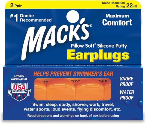 Mack's Pillow Soft Silicone Earplugs – 2 Pair, Beige – The Original Moldable Silicone Putty Ear Plugs for Sleeping, Snoring, Swimming, Travel, Concerts and Studying | Made in USA in Saudi Arabia