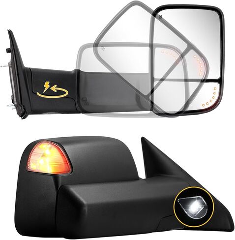 Sanooer Chrome Towing Power Folding Mirrors Compatible with 2009-2018 Dodge Ram 1500, 2010-2018 Dodge Ram 2500 3500 with Power Glass Puddle Lamp Temp Sensor Heated Turn Signal Light Flip up Pair Set in Saudi Arabia