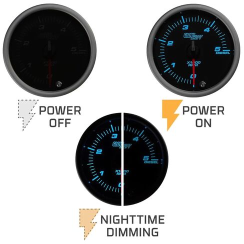 مقياس سرعة الدوران ديزل GlowShift ملون 7 ألوان 5000 دورة في الدقيقة - لمحركات الديزل 4، 6، 8 أسطوانات - يتم تركيبه في لوحة القيادة المخصصة - قرص أسود - عدسات مدخنة - 3-3/8 بوصة 85 مم in Kuwait