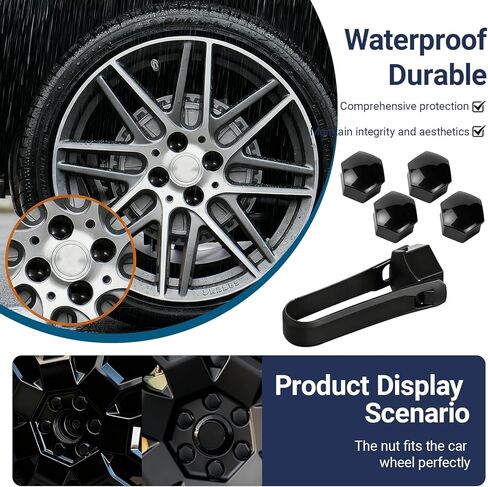 20PCS 21mm Lug Nut Covers, Hexagonal Wheel Bolt Covers Caps, Tire Nut Rust and Dust Protection Cover with Remover Clip, Universal for Most Car Lug Nut Caps, Auto Exterior Accessories (Black) in Saudi Arabia
