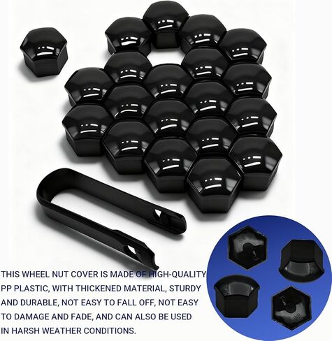 20PCS 21mm Lug Nut Covers, Hexagonal Wheel Bolt Covers Caps, Tire Nut Rust and Dust Protection Cover with Remover Clip, Universal for Most Car Lug Nut Caps, Auto Exterior Accessories (Black) in Saudi Arabia