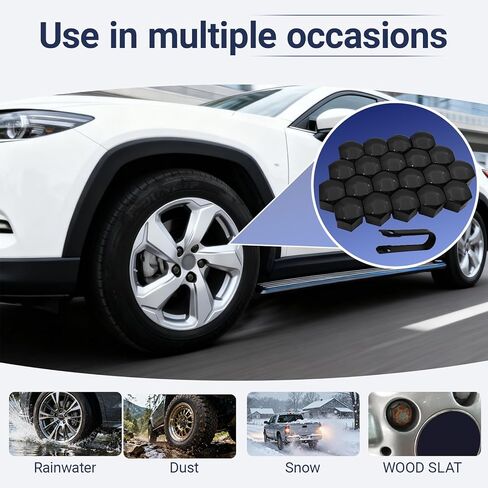 20PCS 21mm Lug Nut Covers, Hexagonal Wheel Bolt Covers Caps, Tire Nut Rust and Dust Protection Cover with Remover Clip, Universal for Most Car Lug Nut Caps, Auto Exterior Accessories (Black) in Saudi Arabia