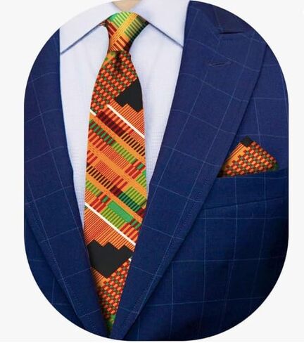 ShopHaven African Kente Tie Set, Ankara Tie and Handkerchief, Afrocentric Necktie and Hanky, African Men Accessory in Saudi Arabia