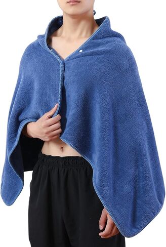 GREUS Men’s Wearable Hooded Bath Towel Poncho Soft Absorbent Microfiber Bathrobe Blanket Swimming Towel Cloak Spa Wrap Robe (Navy Blue) in Saudi Arabia