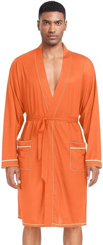 STAYTOP Pure Plain Orange Men's Nightshirt,Soft Kimono Bathrobe Men Long Sleeve Mens Sleepwear in Saudi Arabia