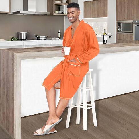 STAYTOP Pure Plain Orange Men's Nightshirt,Soft Kimono Bathrobe Men Long Sleeve Mens Sleepwear in Saudi Arabia